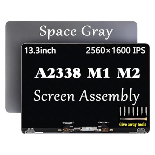 GBOLE A2338 M1 M2 2020 Screen Replacement for MacBook Pro Retina M1 M2 A2338 EMC 3578 8162 MYD83 MYD92 MYDA2 MYDC2 MNEQ3 MNEP3 MNEJ3 Full LED LCD Screen Display Assembly Grey - Image 1