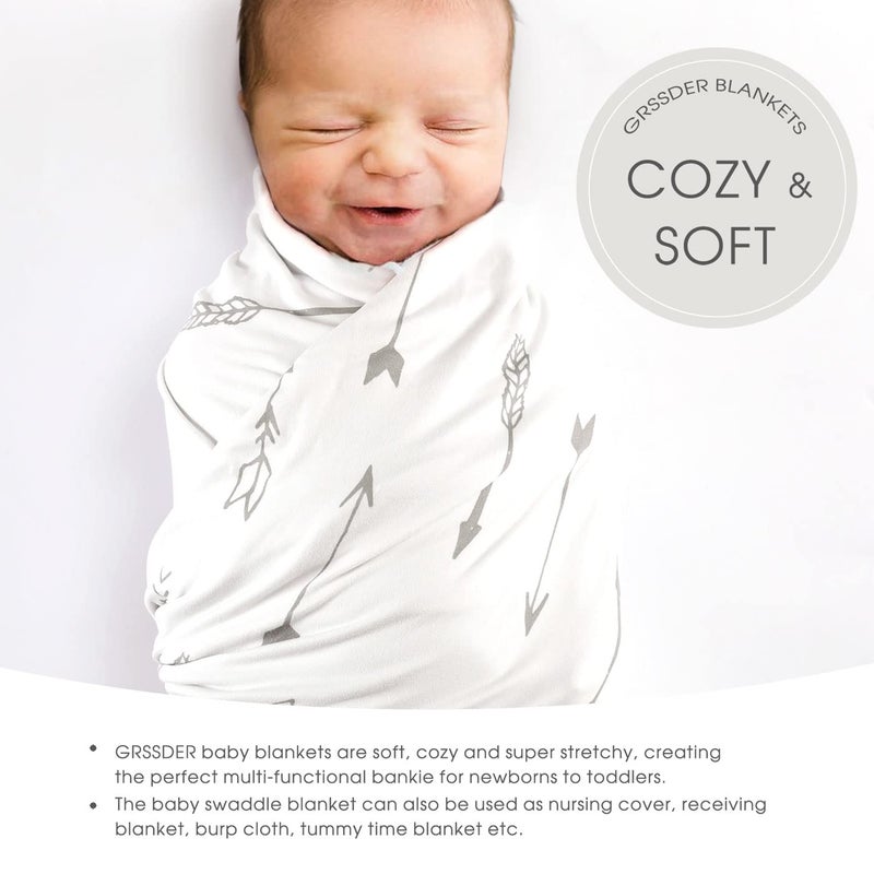 GRSSDER Baby Blankets Super Soft Jersey Knit Swaddle Blanket for Baby Girls and Boys, Double Layer Receiving Blankets 34 x 44 Inches Extra Large for Baby Swaddling, Simple Arrow - Image 3