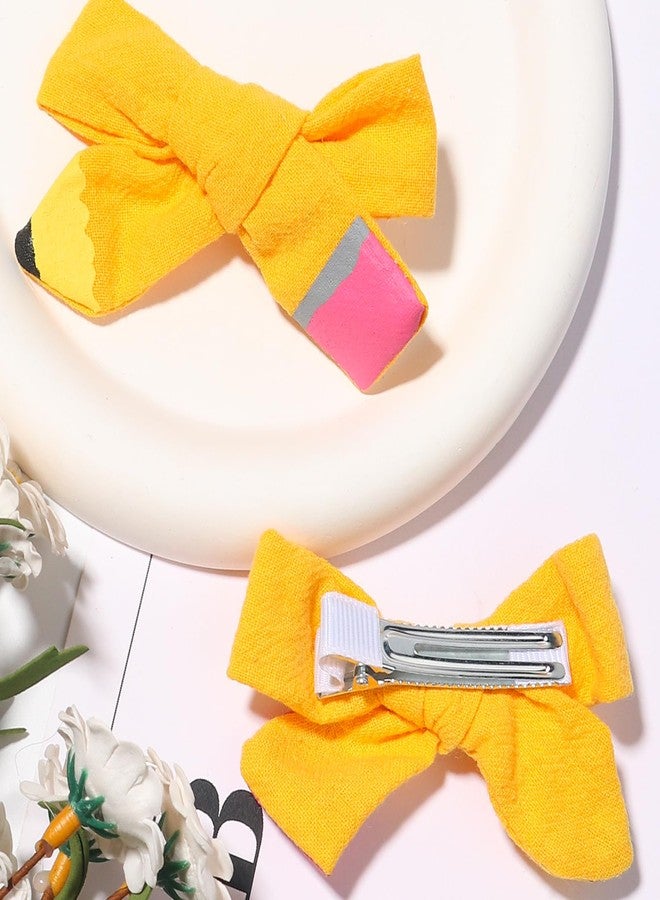 SARATA Back to School Hair Clips Pencil Hair Bows Ponytail Holder Yellow Bow Hair Clips for Baby Girls' First Day of School Kindergarten Students Snap Hairpin Handmade Cheer Gifts Decor 2pcs - Image 5