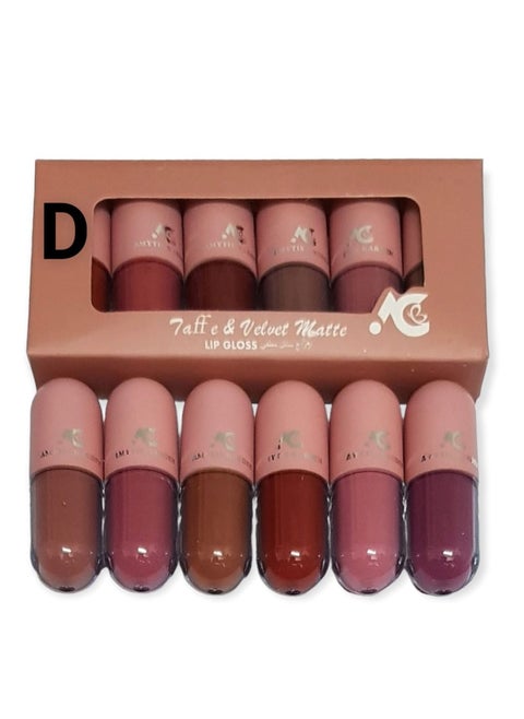 A set of 6 long-lasting lipsticks in multi-coloured colours