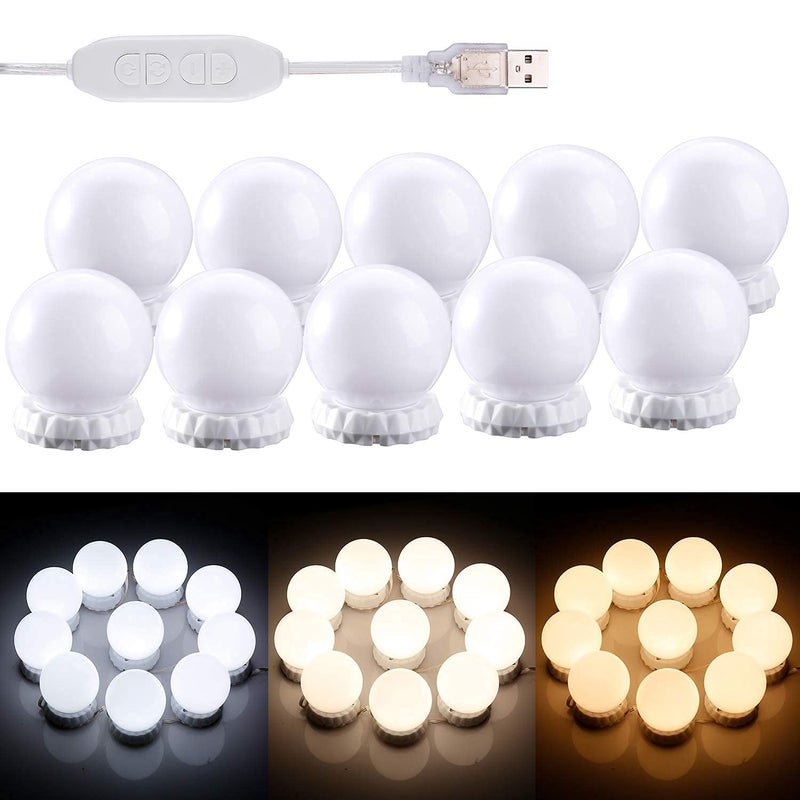 Hold Up LED Vanity Mirror Lights Kit - Hollywood Style With 10 Dimmable Bulbs, 3 Color Modes for Makeup, Table, Bathroom, Dressing Room - Image 1