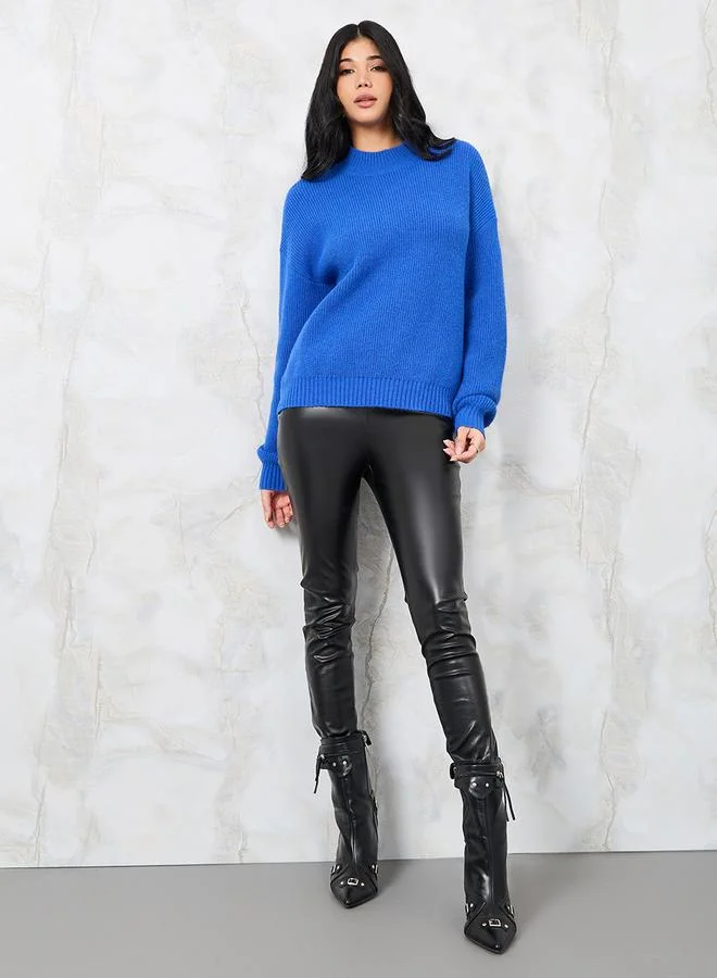 ستايلي Boxy Fit Fuzzy Yarn High Neck Sweater