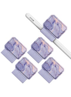 Fintie 4 Pack Pen Loop Holder for Apple Pencil Pro, Apple Pencil (USB-C / 1st / 2nd Generation) and Stylus Pens, Elastic Adhesive Leather Sleeve Attached to Cases, Lilac Marble  - Image 1