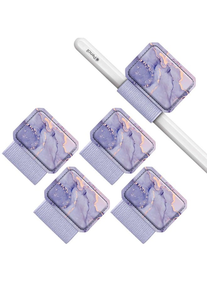 Fintie حامل أقلام 4 عبوات لقلم أبل برو، قلم أبل (USB-C / الجيل الأول / الجيل الثاني) وأقلام اللمس، غلاف جلدي لاصق مرن ملحق بالحالات، رخام ليلك - Image 1