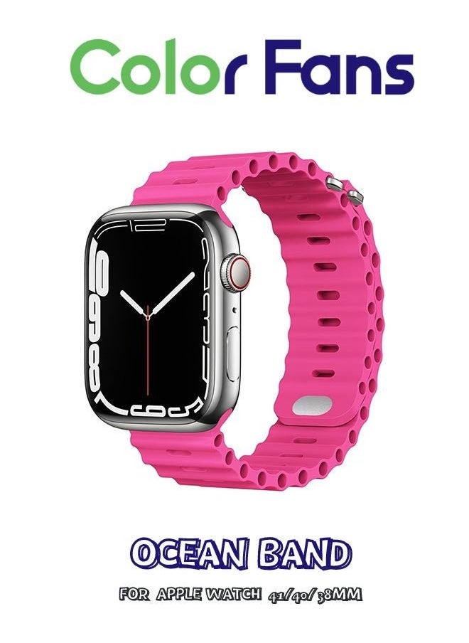 Color Fans - Soft Silicone Ocean Sports Strap Compatible Apple Watch 41mm 40mm 38mm for Men Women, Adjustible Watch Band for Apple Watch SE/Series 9/8/7/6/5/4/3/2/1 - Barbie Pink - Image 1