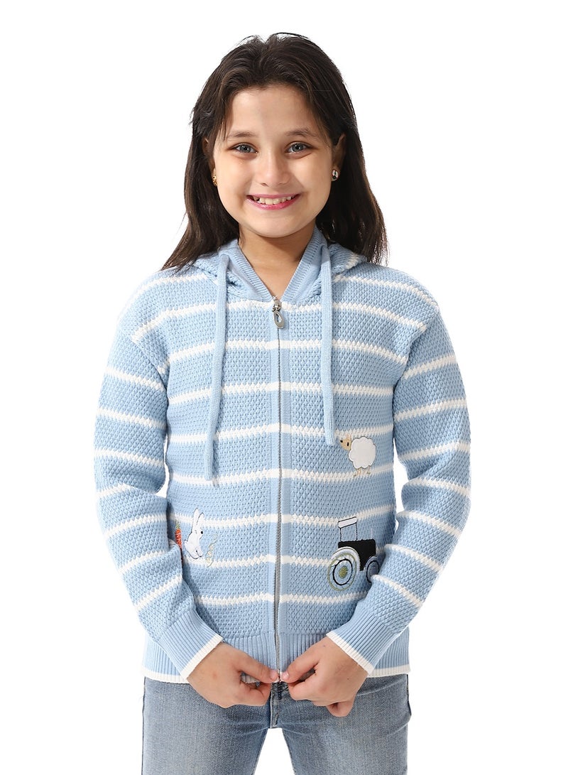 Andora Girls Hooded Neck Striped Sweatshirt _ Cornflower Blue  - Image 1