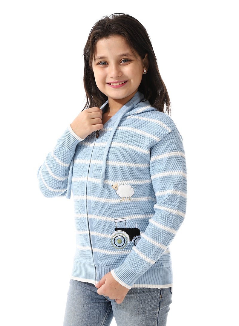 Andora Girls Hooded Neck Striped Sweatshirt _ Cornflower Blue  - Image 2