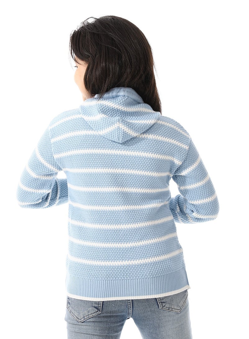 Andora Girls Hooded Neck Striped Sweatshirt _ Cornflower Blue  - Image 3