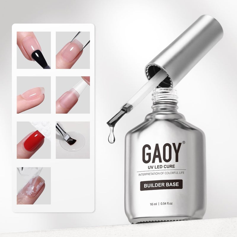 GAOY Clear Builder Gel for Nails, 16ml Rubber Base Builder Gel, Nail Strengthener in a Bottle, Soak Off Long Lasting UV Light Cure Nail Art DIY - Image 1