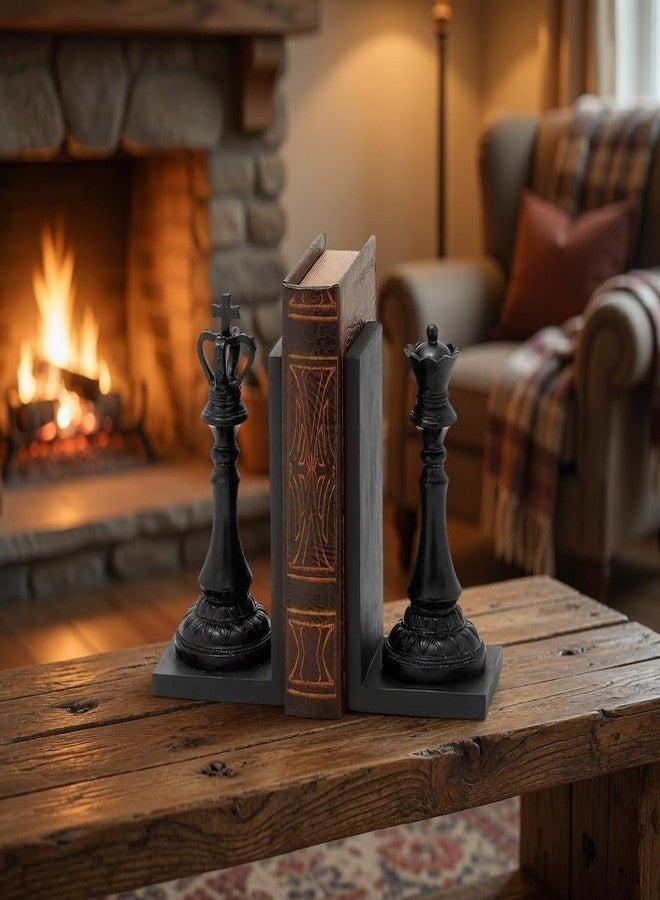 Bellaa Chess King Queen Bookends - Vintage Black Decorative Book Ends for Shelves, 7 Inch Royal Exquisite 29745 - Image 5