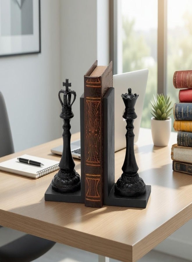 Bellaa Chess King Queen Bookends - Vintage Black Decorative Book Ends for Shelves, 7 Inch Royal Exquisite 29745 - Image 3
