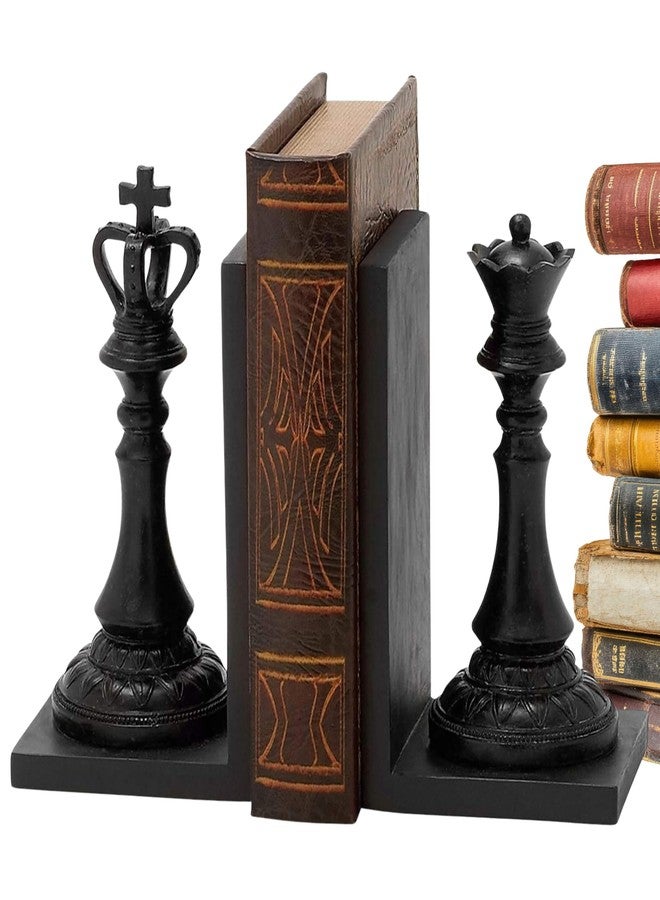 Bellaa Chess King Queen Bookends - Vintage Black Decorative Book Ends for Shelves, 7 Inch Royal Exquisite 29745 - Image 1