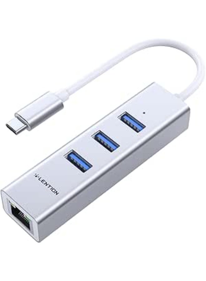 LENTION USB C Hub Ethernet Adapter, 3 USB 3.0 Ports, RJ45 Network Connector for 2025-2016 MacBook Pro, New Mac Air/iPad Pro, Chromebook, More, Stable Driver Certified (CB-C23s, Silver) - Image 1