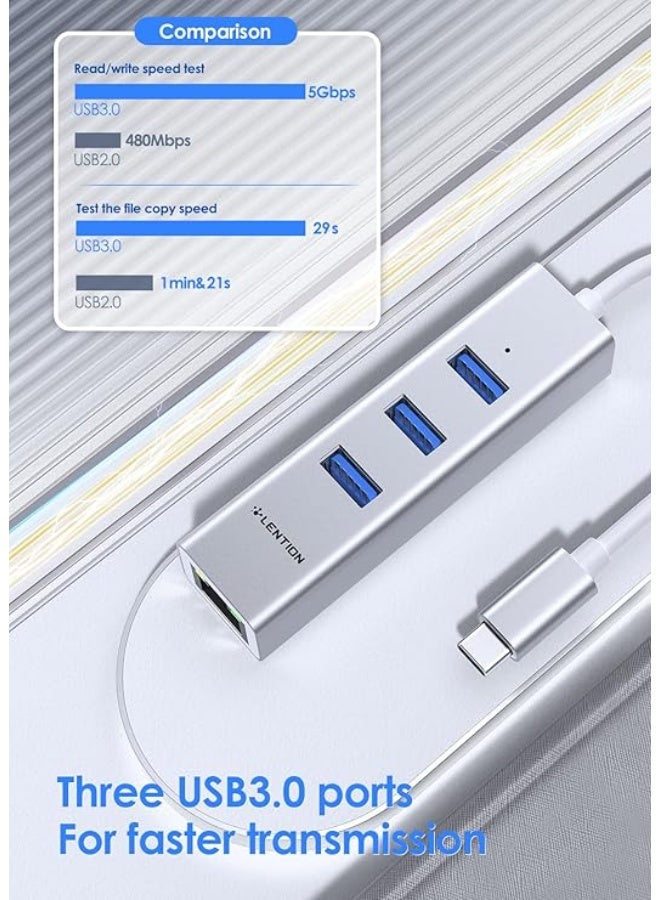 LENTION USB C Hub Ethernet Adapter, 3 USB 3.0 Ports, RJ45 Network Connector for 2025-2016 MacBook Pro, New Mac Air/iPad Pro, Chromebook, More, Stable Driver Certified (CB-C23s, Silver) - Image 3