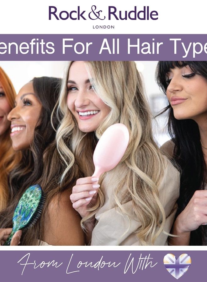 Natural Mixed Boar Bristle Hair Brush for Women and Kids (Large 8.3") - Perfect for Wet or Dry Hair, Detangling Smoothing Blowdrying - Designed & Made in UK - Peacocks Design