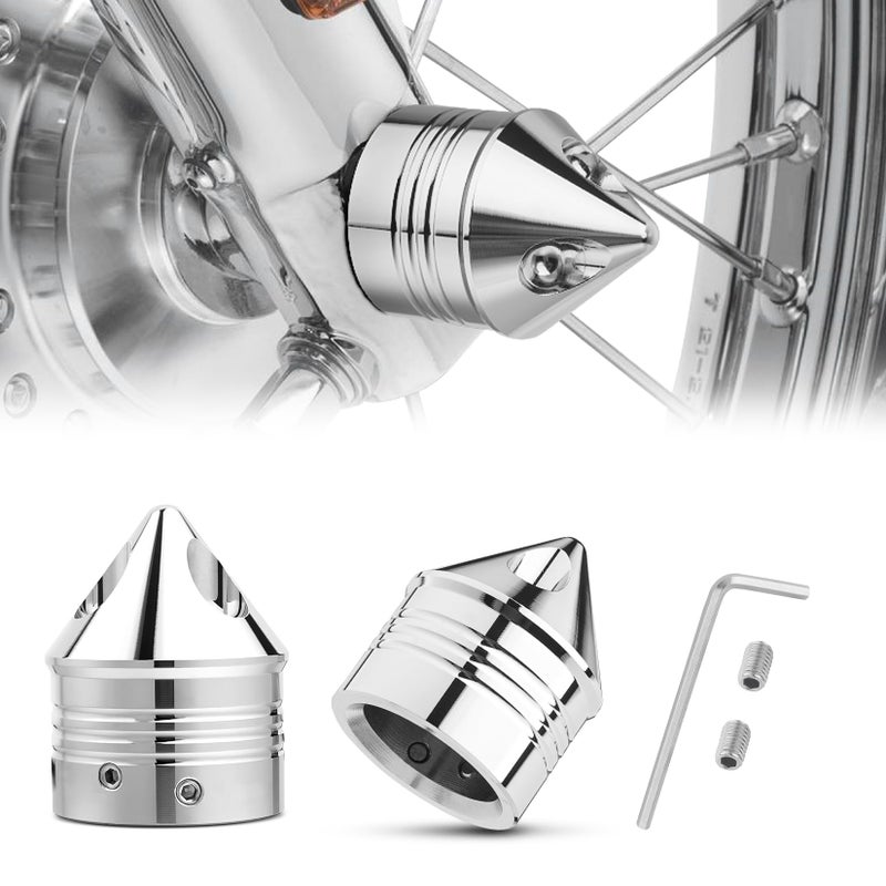PBYMT Chrome Front Axle Nut Cover Cap CNC Aluminum Compatible for Harley Davidson Softail Road King Street Electra Glide Fat Boy Iron 883 2002-2023