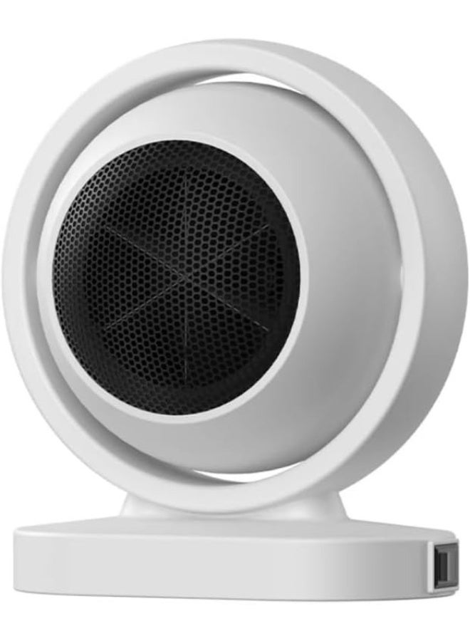 مدفأة مروحة شخصية صغيرة وعصرية (1800 واط) بتصميم دائري للمكتب والمنزل، سخان سيراميك PTC آمن وموفر للطاقة، مزودة بـمؤقت  للتحكم في درجة الحرارة، تعمل بهدوء وحماية من السخونة الزائدة، لون أبيض أنيق. - Image 2