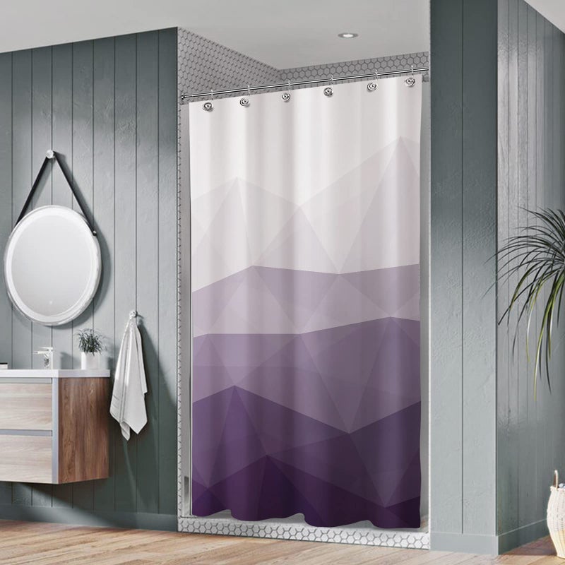 Sunlit Designer 36 x 72 Inches Small Stall Shower Curtain  Ombre Purple RV Half Size Narrow Fabric Shower Curtains for Bathroom Decor  Contemporary Geometric Bathroom Curtains  Purple - Image 1