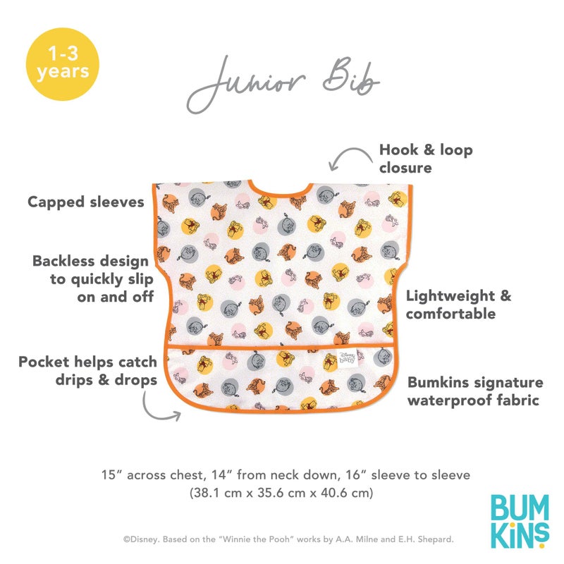 Bumkins Disney Short Sleeve Bib for Girl or Boy, Toddler and Kids for 1-3 Years, Large Size, Essential Must Have for Junior Children, Eating, Mess Saving Soft Fabric Play Apron, Winnie and Friends - Image 5