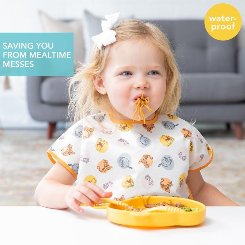 Bumkins Disney Short Sleeve Bib for Girl or Boy, Toddler and Kids for 1-3 Years, Large Size, Essential Must Have for Junior Children, Eating, Mess Saving Soft Fabric Play Apron, Winnie and Friends - Image 2