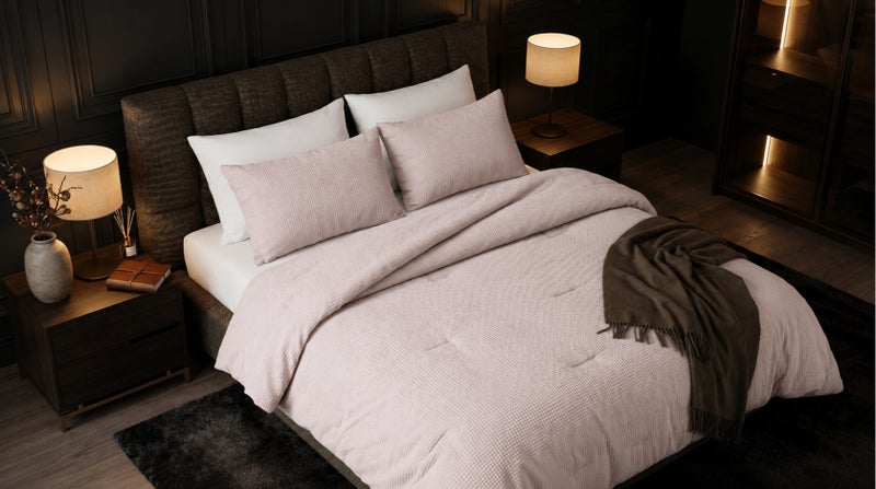 HOMETOPIA Waffle Texture Comforter Set 6 PCS, Luxury Hotel Style Bedding, King Size 264×229 cm, Soft Breathable Quilt, White Sheet Set, All Season - Image 3