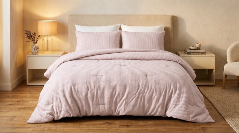 HOMETOPIA Waffle Texture Comforter Set 6 PCS, Luxury Hotel Style Bedding, King Size 264×229 cm, Soft Breathable Quilt, White Sheet Set, All Season - Image 1