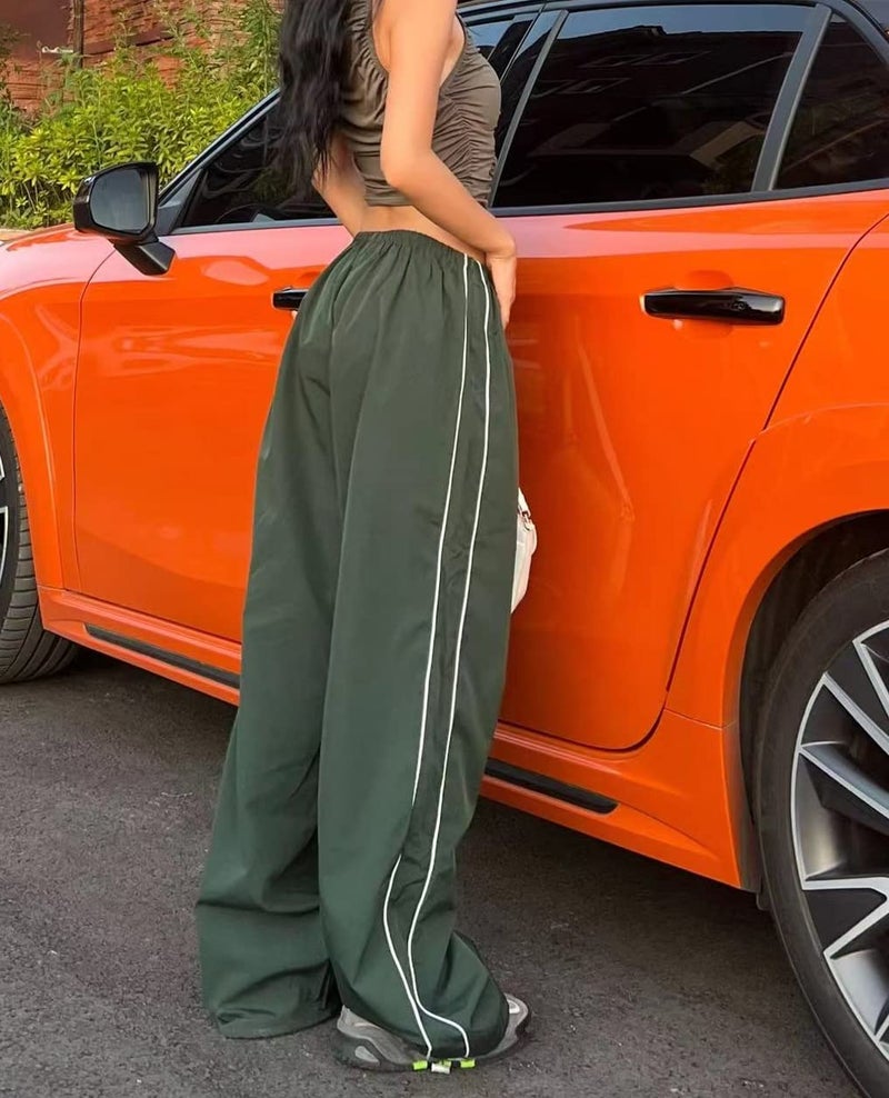 XPONNI Track Pants Women Baggy Pants Y2k Pants Parachute Pants for Women Y2K Clothing(DarkGreen,L,Large) - Image 3