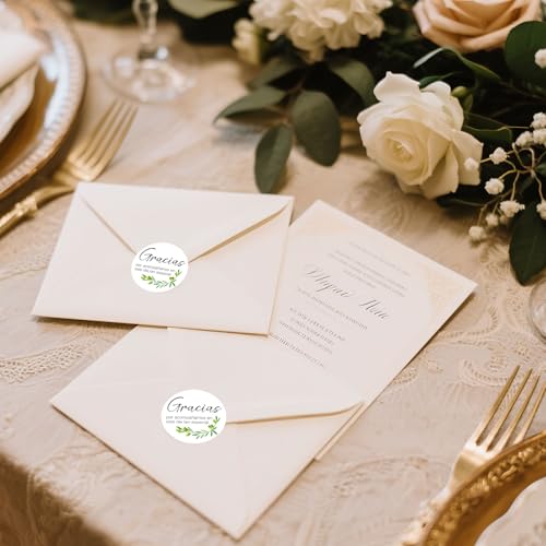 GSCWLD 100 Pack Spanish Gracias Thank You Sticker,2 Inch Gracias Por Acompañarnos Favor Stickers for Wedding,Nature-Inspired Mi Boda Stickers for Party Favor,Gift Bag,Bride Shower - Image 2