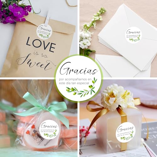GSCWLD 100 Pack Spanish Gracias Thank You Sticker,2 Inch Gracias Por Acompañarnos Favor Stickers for Wedding,Nature-Inspired Mi Boda Stickers for Party Favor,Gift Bag,Bride Shower - Image 5