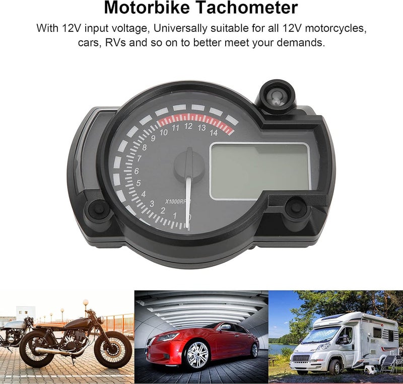 Digital Speedometer Gauge, LCD Odometer Dashboard Meter with Backlit Display, 15000 R/Min 12V Universal Instrument Cluster for Motorcycles, Scooters, ATVs, Cars and RVs - Image 4