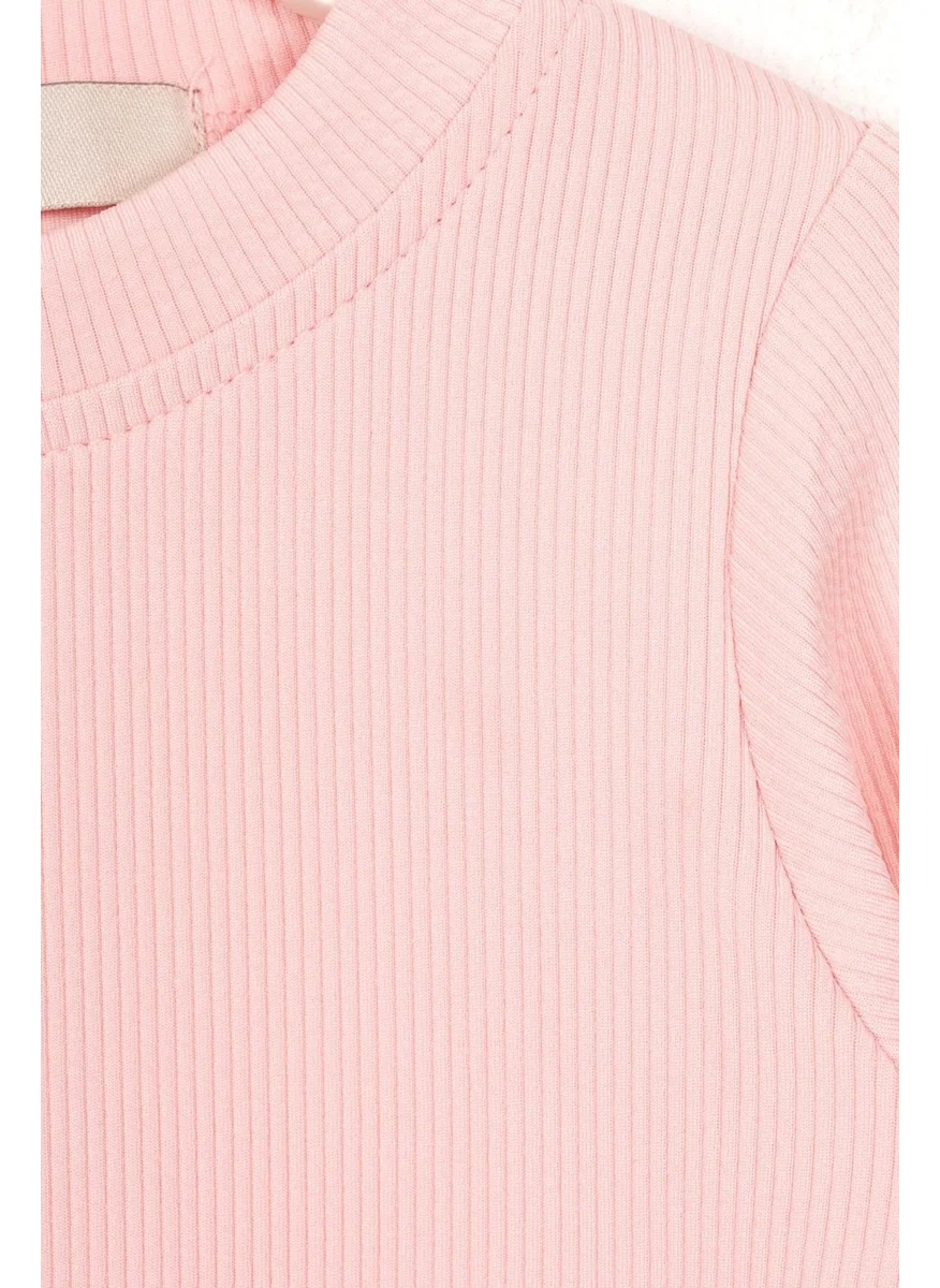 وي وي Crew Neck Long Sleeve Basic Unprinted Pink Color Girl Bodysuit