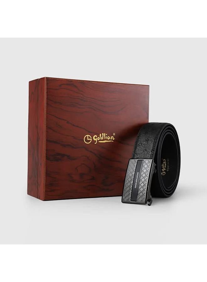 Goldlion Ostrich Leather Men's Belt Gift Box Stainless Steel Anti-fingerprint Automatic Buckle Waist Belt 115 - Image 3