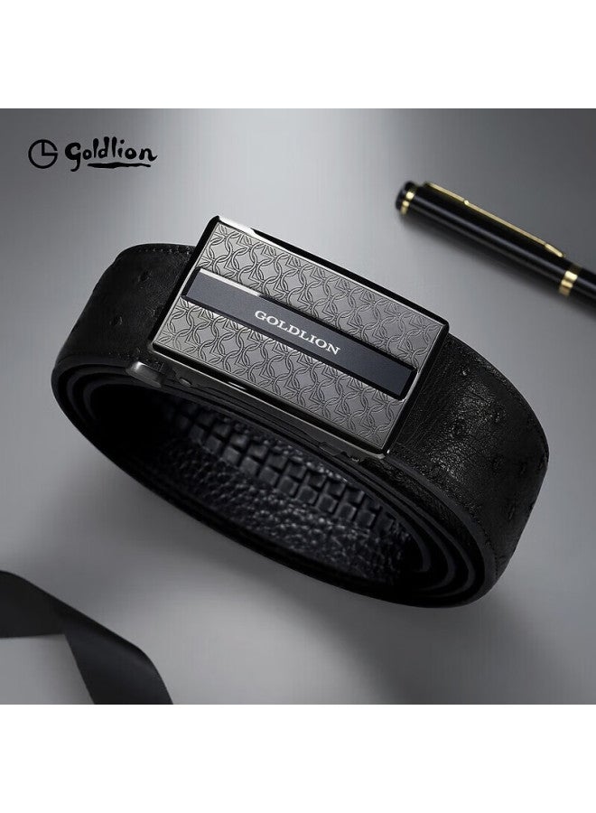 Goldlion Ostrich Leather Men's Belt Gift Box Stainless Steel Anti-fingerprint Automatic Buckle Waist Belt 115 - Image 1