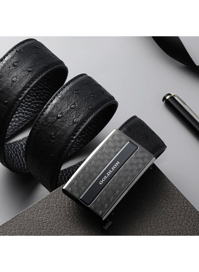 Goldlion Ostrich Leather Men's Belt Gift Box Stainless Steel Anti-fingerprint Automatic Buckle Waist Belt 115 - Image 2