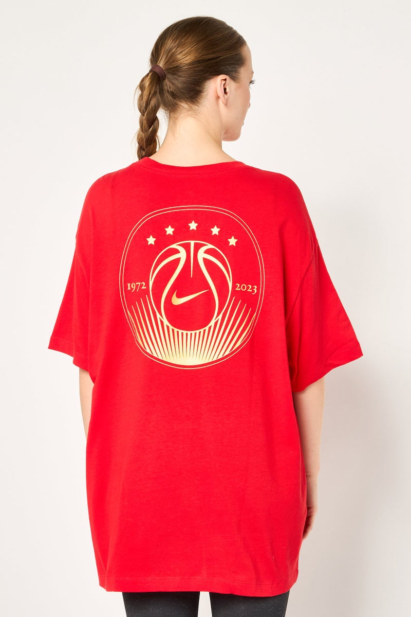 Nike Women Loose Fit Short Sleeve Outdoor T-Shirt, Red - Image 4