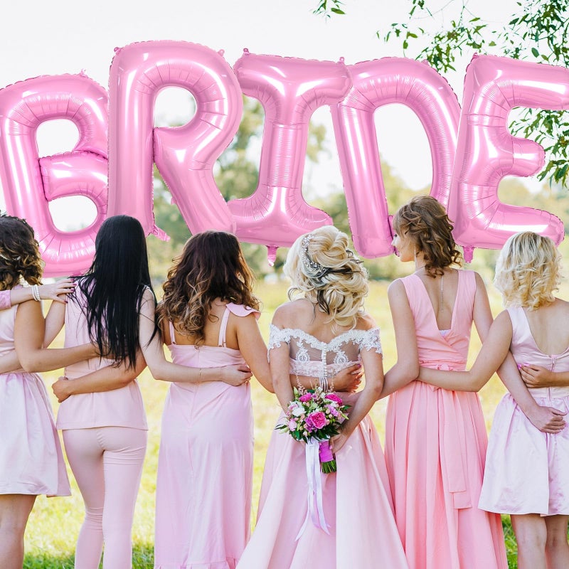 Biapian 40 Inch BRIDE Letter Balloons, Pink BRIDE Foil Balloons, 5 Pcs Giant BAby Pink Foil Large Letters Balloon Helium for Wedding Bridal Shower Anniversary Bachelorette Engagement Party Decoration - Image 5