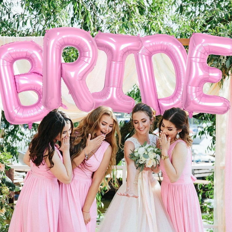 Biapian 40 Inch BRIDE Letter Balloons, Pink BRIDE Foil Balloons, 5 Pcs Giant BAby Pink Foil Large Letters Balloon Helium for Wedding Bridal Shower Anniversary Bachelorette Engagement Party Decoration - Image 4
