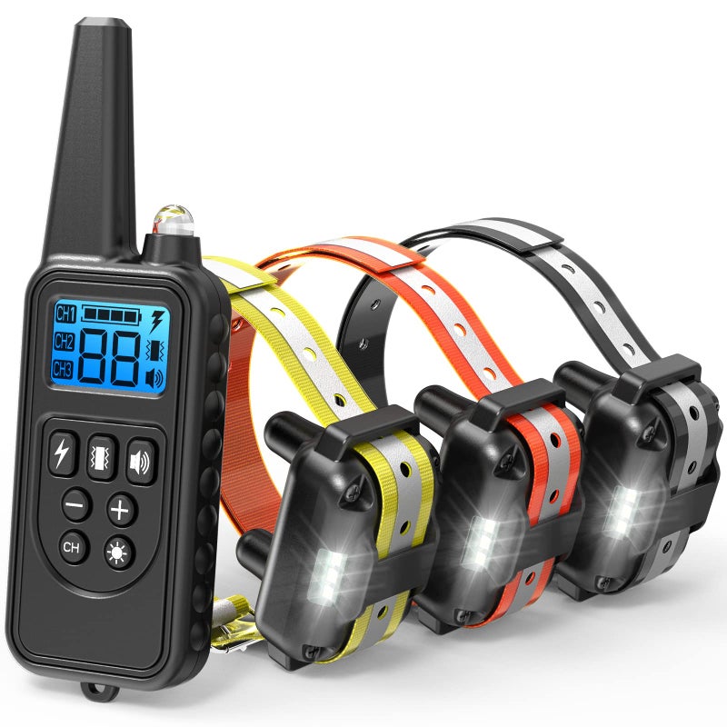 F-color Dog Training Collar with Remote 2600ft Shock Collar for Small Medium Large Dogs Breed Waterproof Dog Shock Collar for 3 Dogs with Anti-Lost Light Beep Vibration Shock