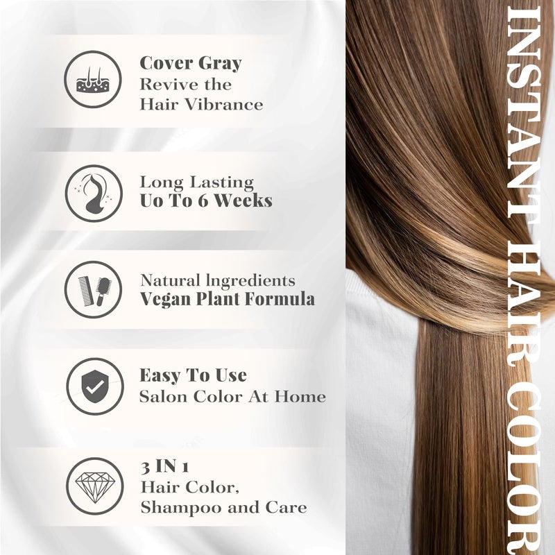 Joyful Young Hair Dye Shampoo 3-in-1, Chestnut Brown Semi-Permanent Gray Hair Coverage, Color Depositing Shampoo for Women & Men, Vegan, Ammonia-Free - Image 5