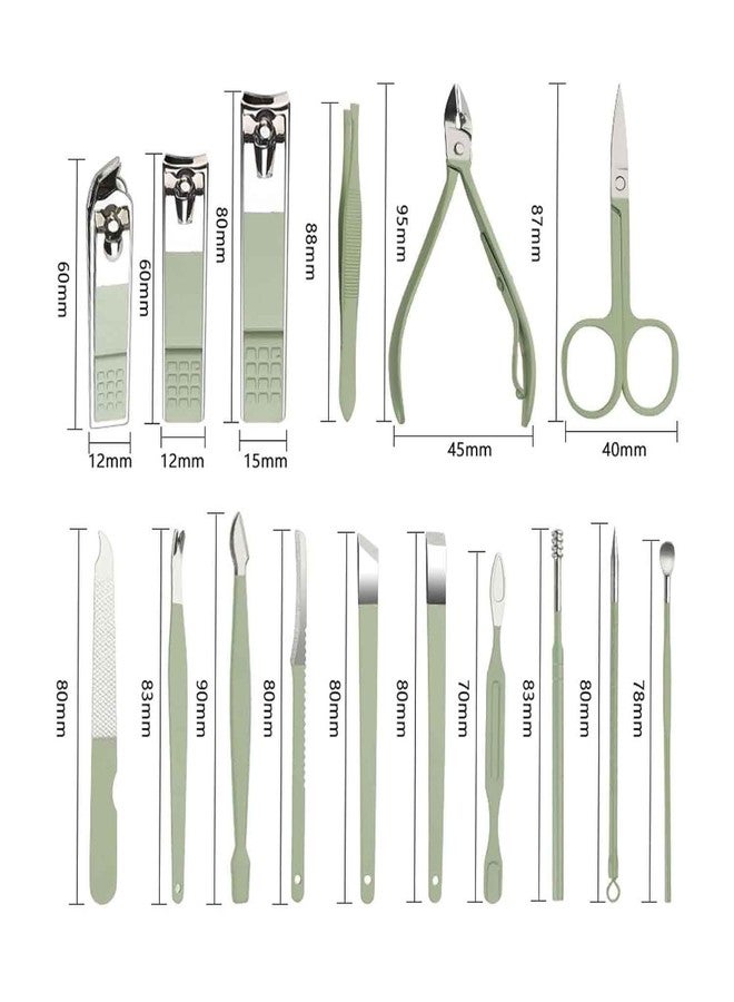 Taxila 16 in 1 Manicure Kit Stainless Steel Pedicure Kit Nail Care Tools Toenail Clippers with Luxury Leather Bag (Green) - Image 4