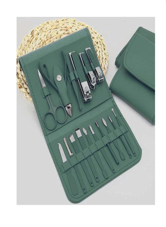 Taxila 16 in 1 Manicure Kit Stainless Steel Pedicure Kit Nail Care Tools Toenail Clippers with Luxury Leather Bag (Green) - Image 2