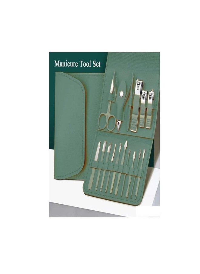 Taxila 16 in 1 Manicure Kit Stainless Steel Pedicure Kit Nail Care Tools Toenail Clippers with Luxury Leather Bag (Green) - Image 3