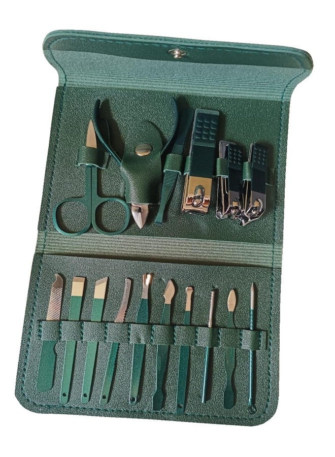 Taxila 16 in 1 Manicure Kit Stainless Steel Pedicure Kit Nail Care Tools Toenail Clippers with Luxury Leather Bag (Green) - Image 1