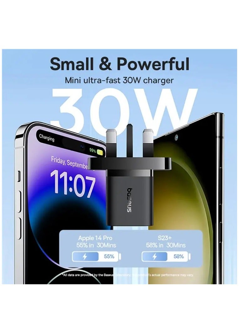 بيسوس USB C Plug 30W GaN5 Pro شاحن سريع PD 3.0 شحن USB-C محول طاقة نوع C شاحن حائط متوافق مع iPhone 15 Pro/15 Plus/14/13/12، iPad Air، MacBook Air، Samsung S23، Xiaomi، Oneplus، إلخ أسود - Image 2