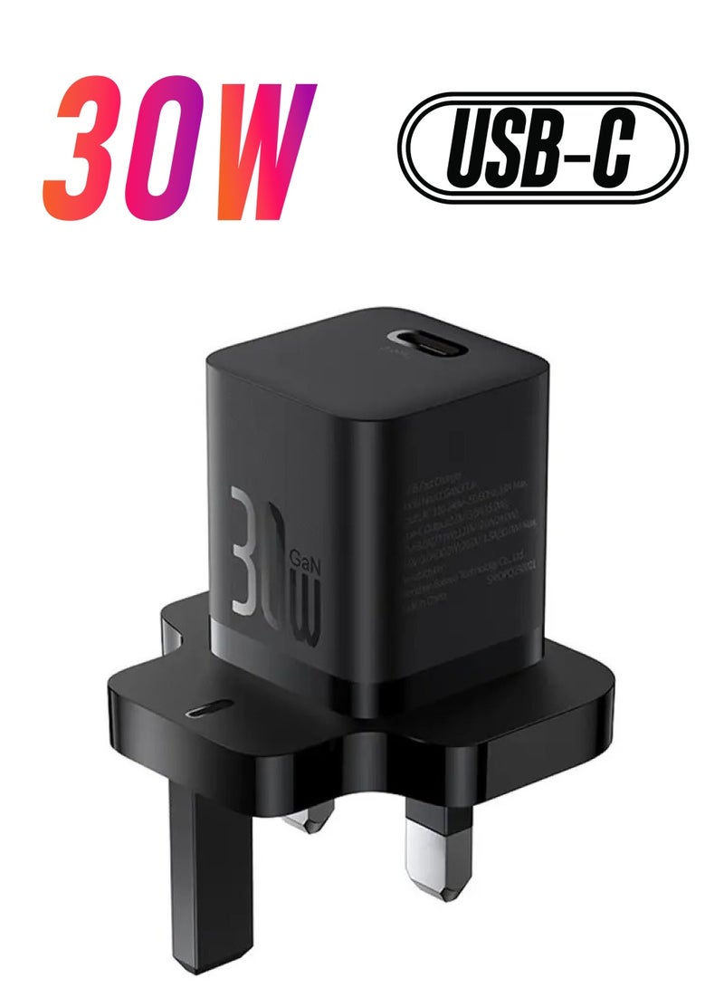 بيسوس USB C Plug 30W GaN5 Pro شاحن سريع PD 3.0 شحن USB-C محول طاقة نوع C شاحن حائط متوافق مع iPhone 15 Pro/15 Plus/14/13/12، iPad Air، MacBook Air، Samsung S23، Xiaomi، Oneplus، إلخ أسود - Image 1