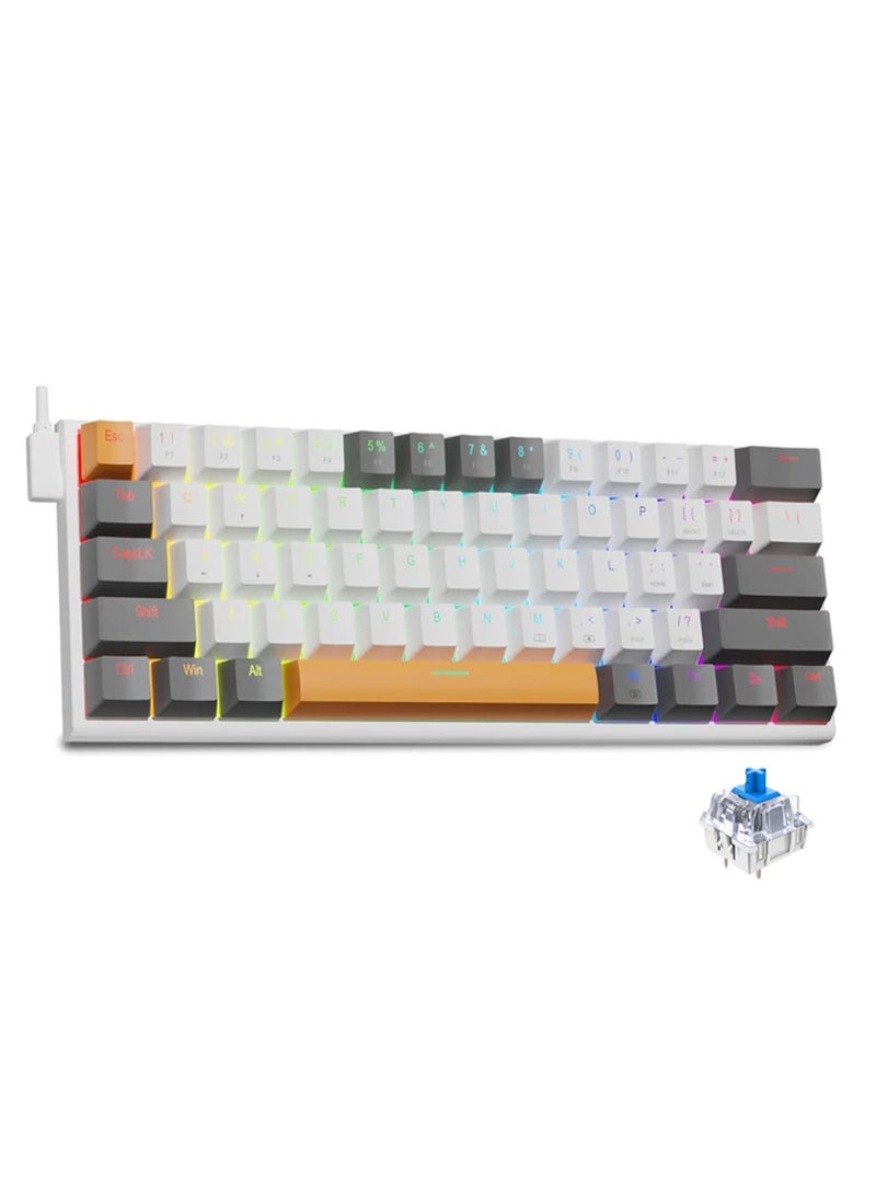E-YOOSO Z-11 61 Keys Mechanical Gaming Keyboard,Blue Switch 60% Wired Compact Keyboard,RGB Backlit and Metal Panel for Windows,Mac OS-White Grey - Image 1