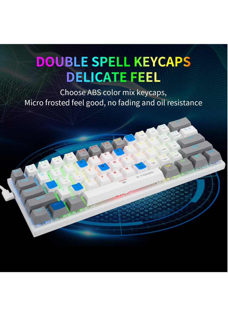 E-YOOSO Z-11 61 Keys Mechanical Gaming Keyboard,Blue Switch 60% Wired Compact Keyboard,RGB Backlit and Metal Panel for Windows,Mac OS-White Grey - Image 4