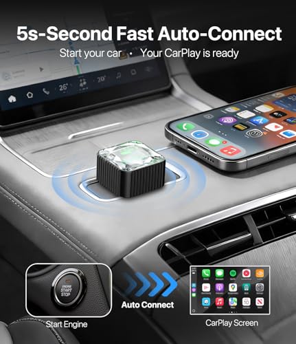Enhanlife 2026 Wireless CarPlay Adapter for iPhone, Premium Glass Finish Design, 5s Auto-Connect, Mini Wireless CarPlay Dongle Compatible with Apple CarPlay, Plug & Play for Factory Wired Cars, Low Latency - Image 3