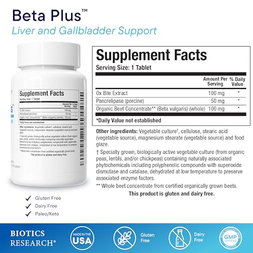 Biotics Research Beta-Plus™ Nutritional Ox Bile Salts Digestive Enzymes Supplement For Bile Production For No Gallbladder-Supports Overall Liver Function, Aids Fat Digestion, Supplies Betaine 180 Tabs - Image 2
