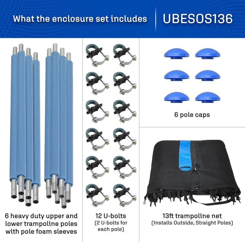Upper Bounce Machrus Trampoline Safety Enclosure Set for 7.5 FT 10FT 12FT 13FT 14FT 15FT Frames - Includes Net, Poles & Hardware - Installs Outside Frame - Image 2